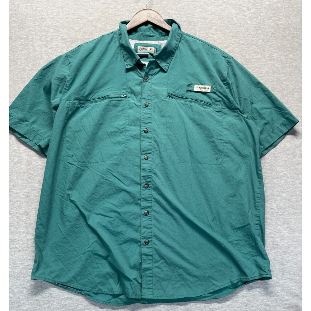 Magellan Outdoors Fish Gear Fishing Shirt Mens 2XL Teal Green Moisture Wicking